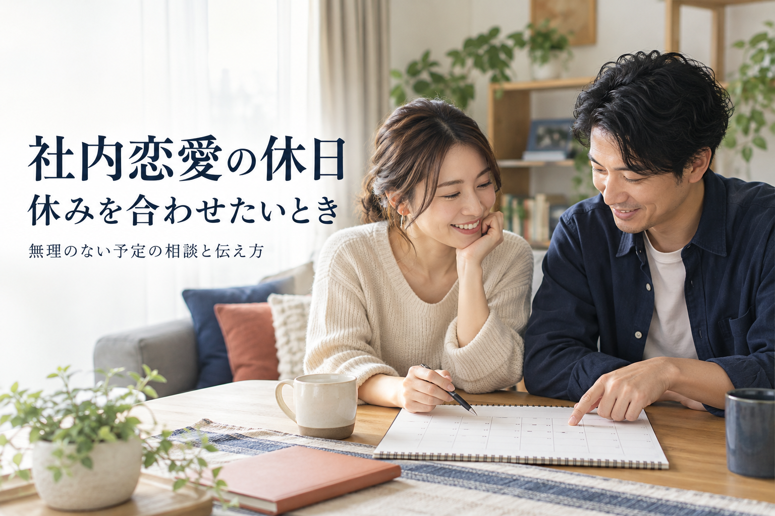 社内恋愛で無理なく休みを合わせる予定の決め方を表すAI生成イメージ
