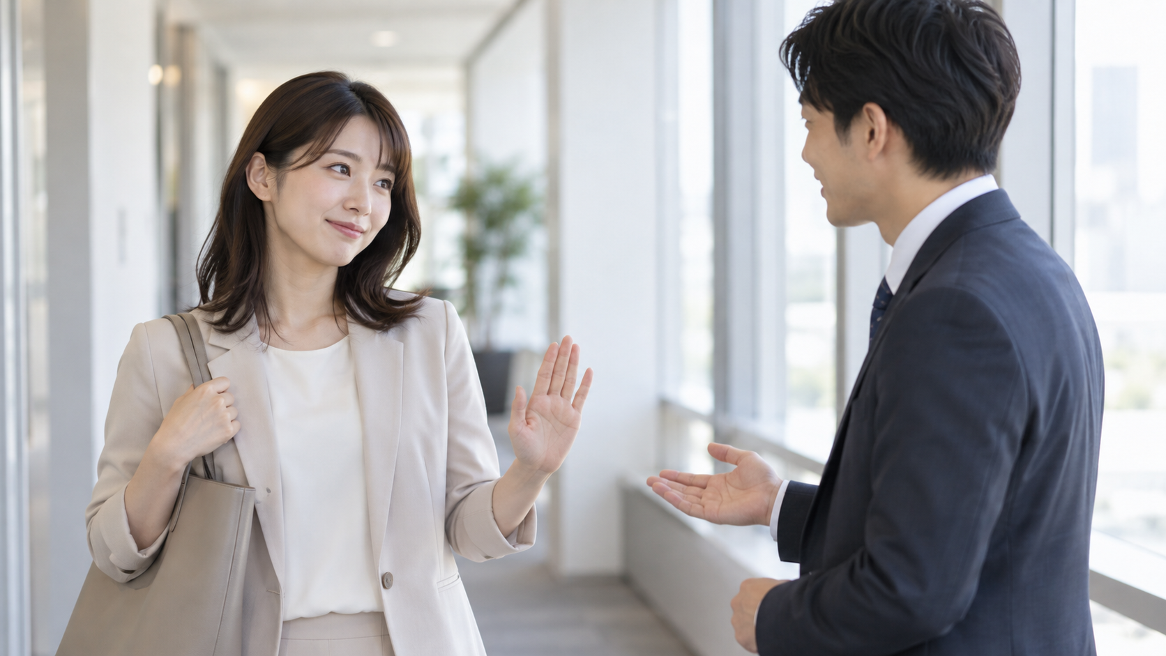 相手の申し出を穏やかに断る職場の会話のAI生成イメージ