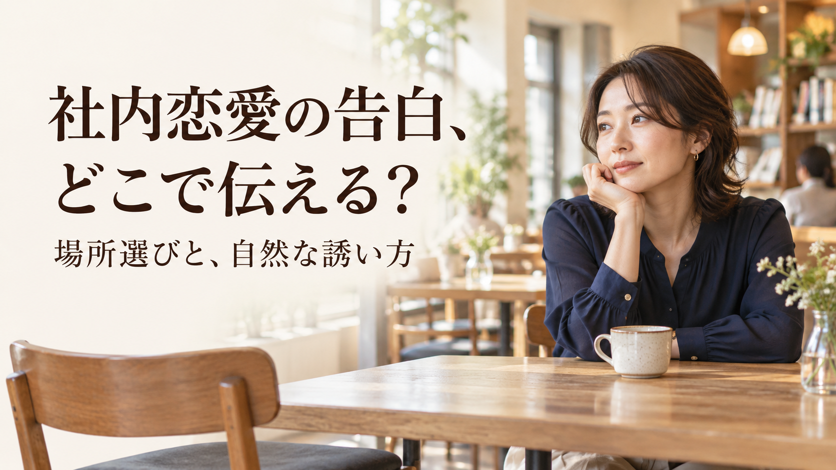 告白する場所について考える30代女性のAI生成画像